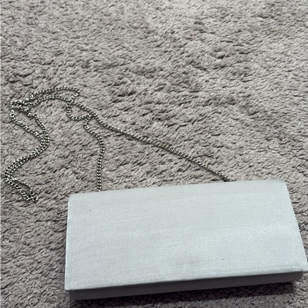 Silver Metallic Clutch with Chain Strap